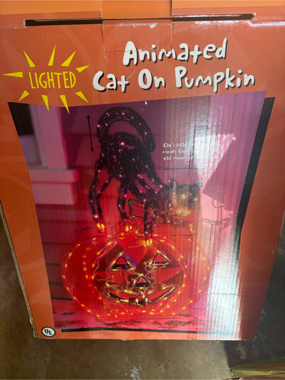 Animated Lighted Cat on Pumpkin Halloween Decoration - photo 5