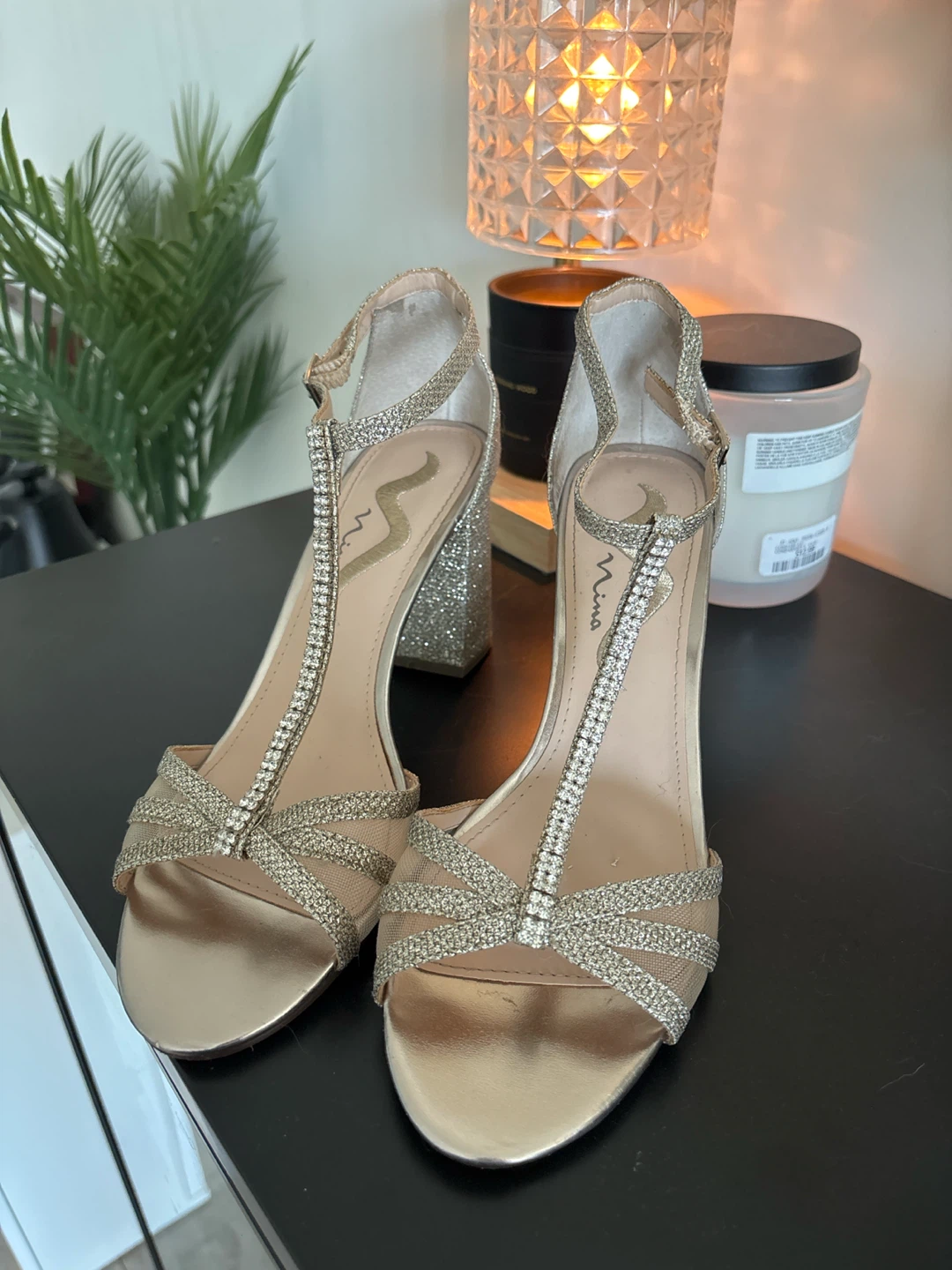 Women's White Gold Glitter Heels