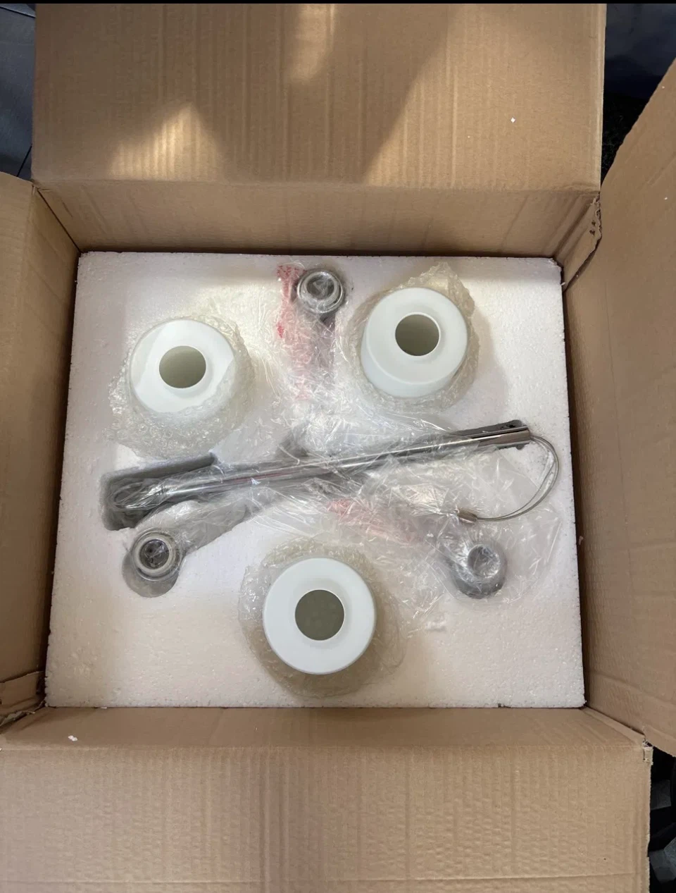 NOS 3-Light Chrome Chandelier, Frosted Glass Cylinders - photo 4