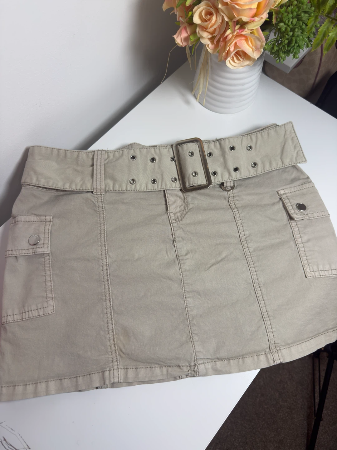 Garage Cargo Mini Skirt with Belt – Beige – Size P/S