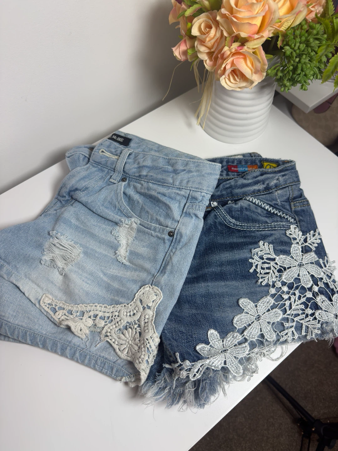 2-Piece Lace Denim Shorts Bundle – Cute Summer Shorts (Size S)