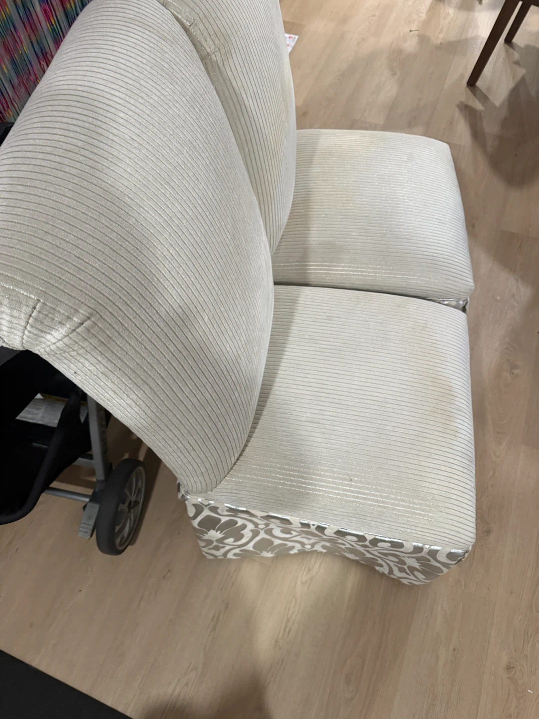 Light Beige Loveseat with Damask Pattern
