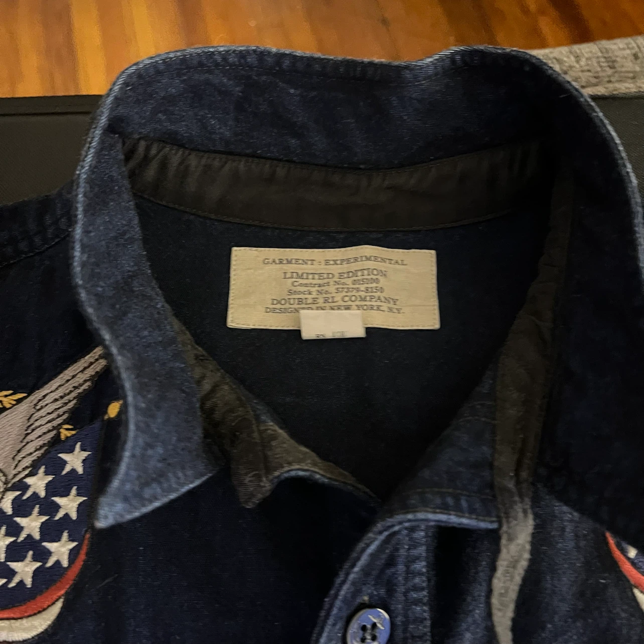 RRL Limited Edition Denim Shirt with Eagle and Flag Embroidery