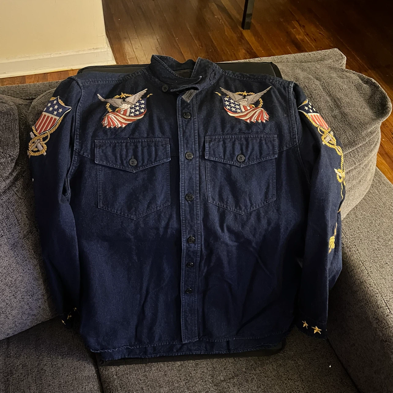 RRL Limited Edition Denim Shirt with Eagle and Flag Embroidery - photo 2