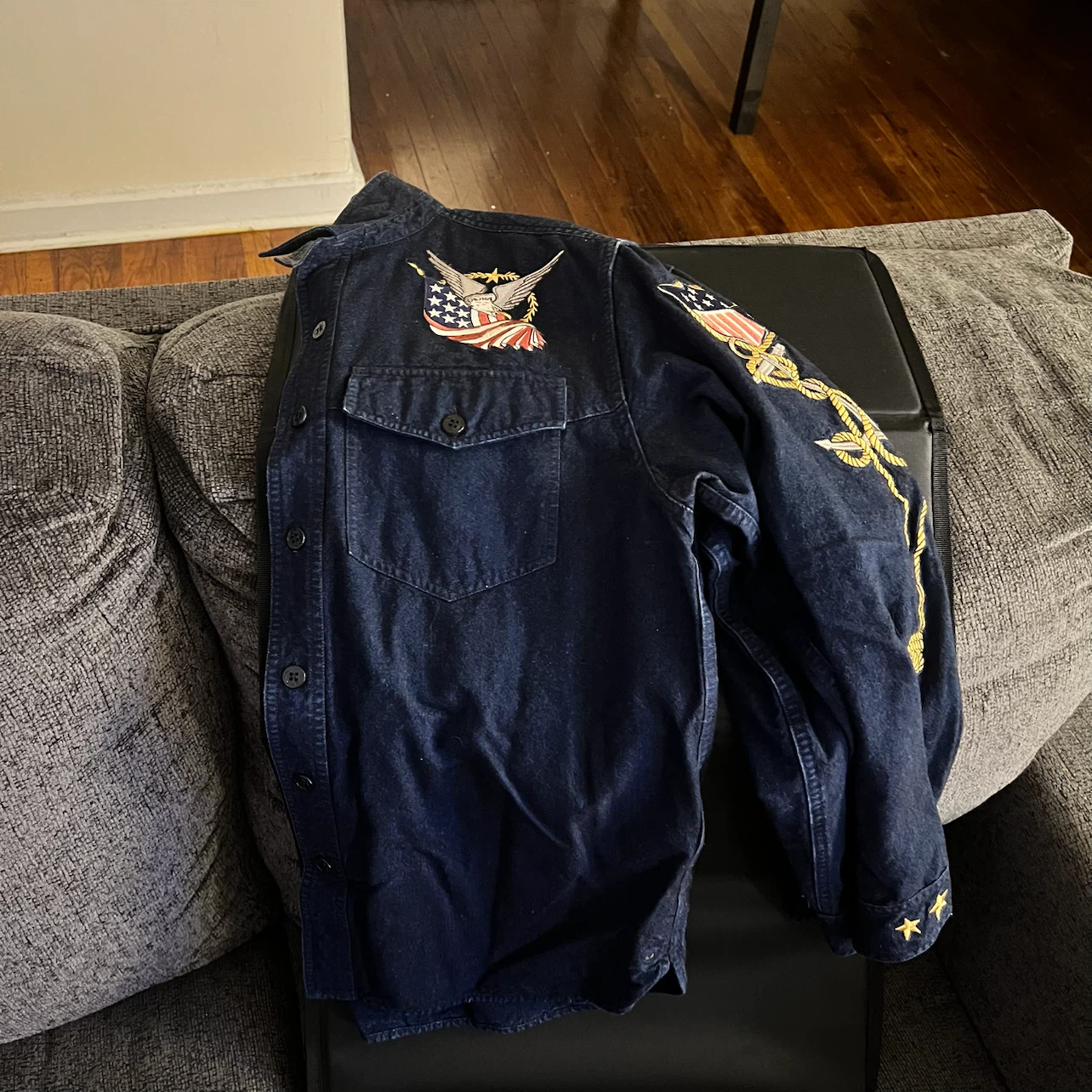 RRL Limited Edition Denim Shirt with Eagle and Flag Embroidery - photo 3