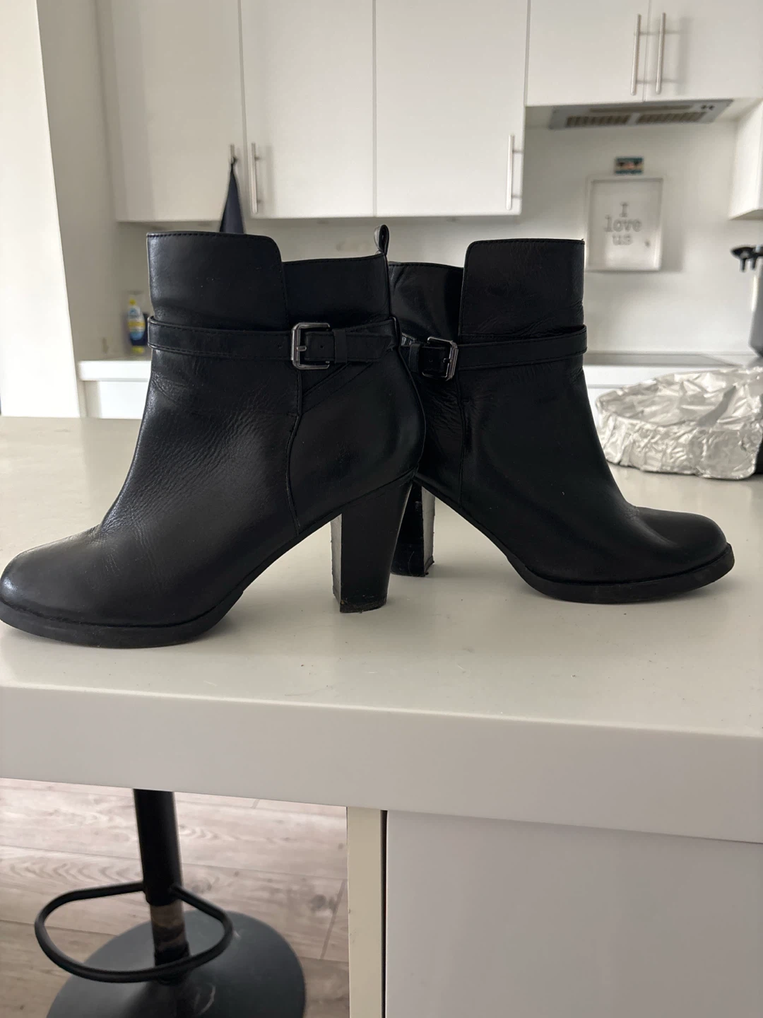 Black Faux Leather Ankle Boots