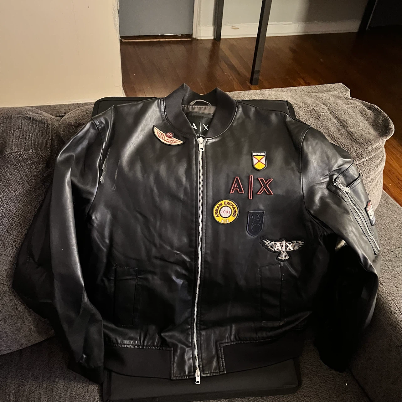 Armani Exchange Black Faux Leather Bomber Jacket XL - photo 3