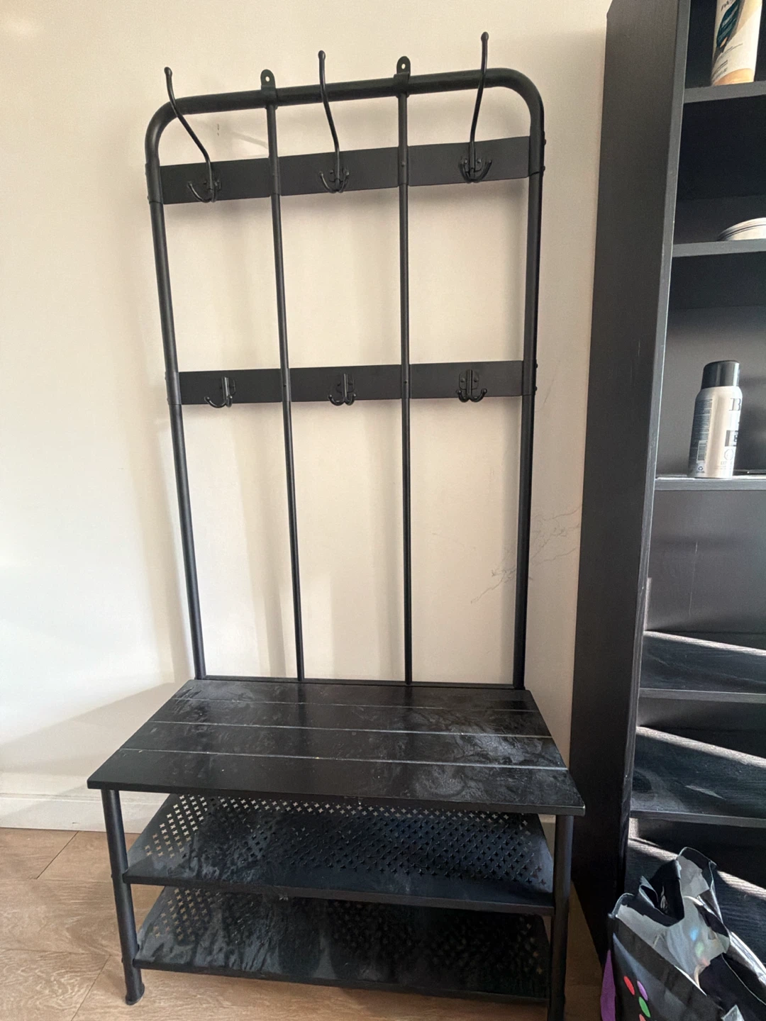 Black Hall Tree with Bench and Shoe Rack - photo 2