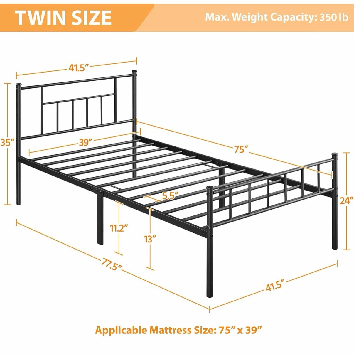 Twin Size Metal Bed Frame - photo 2