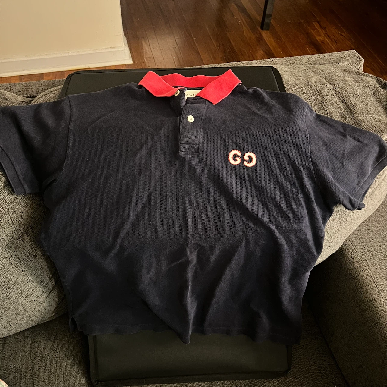 Gucci Navy Polo Shirt with Red Collar - photo 2