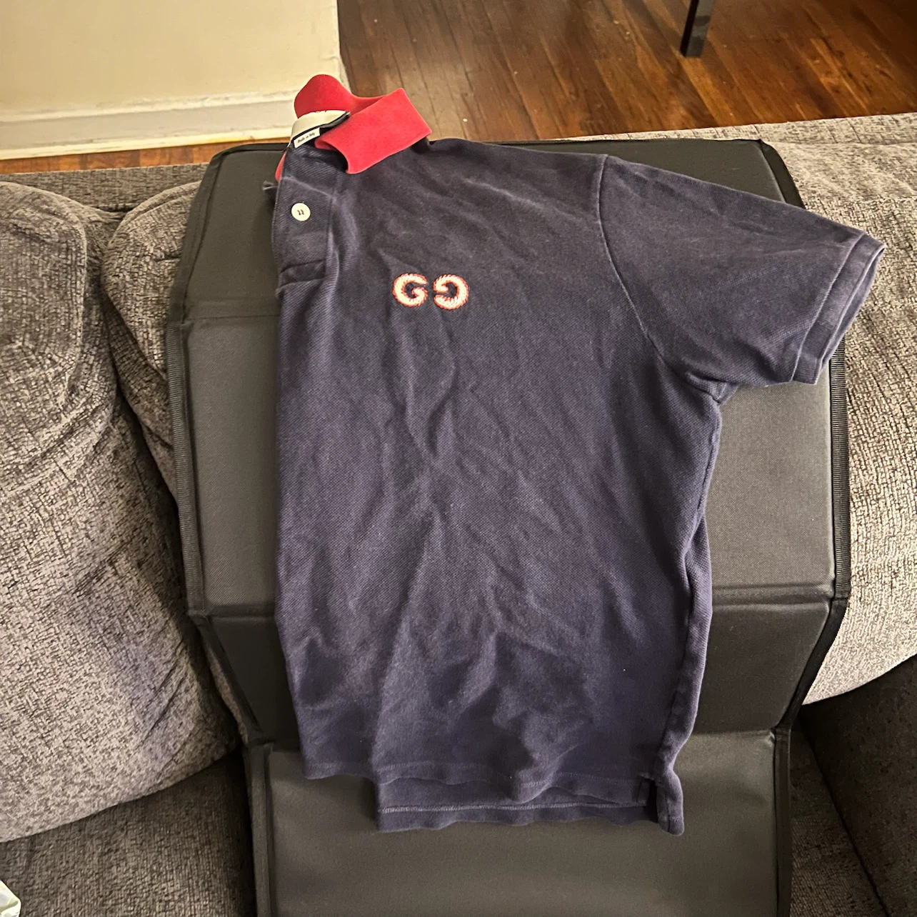 Gucci Navy Polo Shirt with Red Collar - photo 3