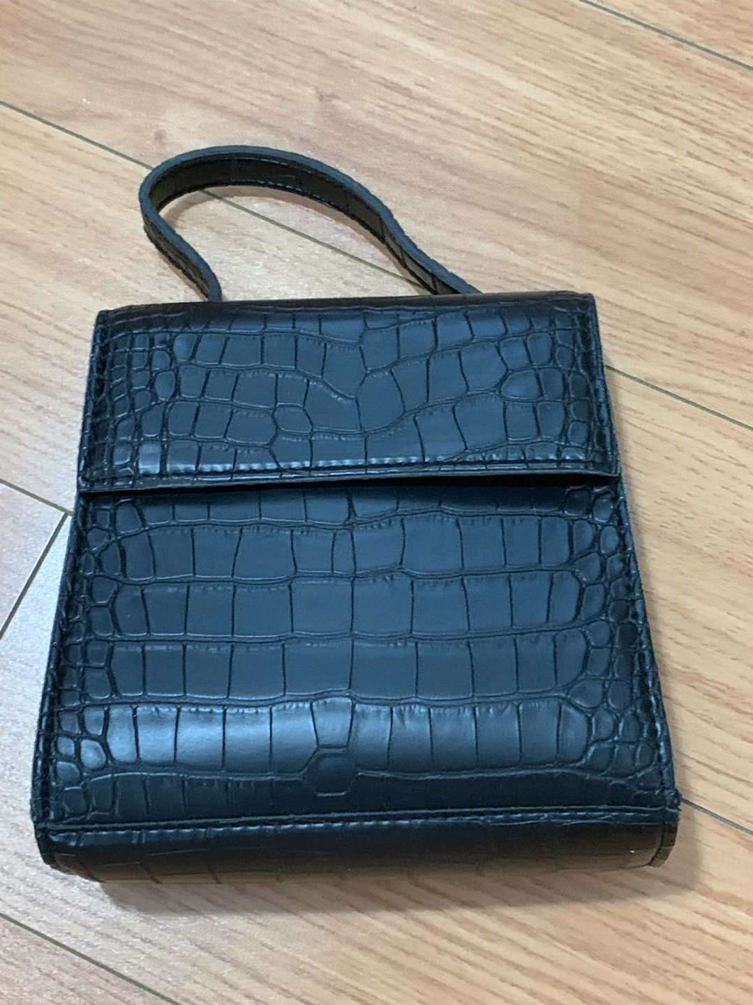 Black Croc-Embossed Handbag