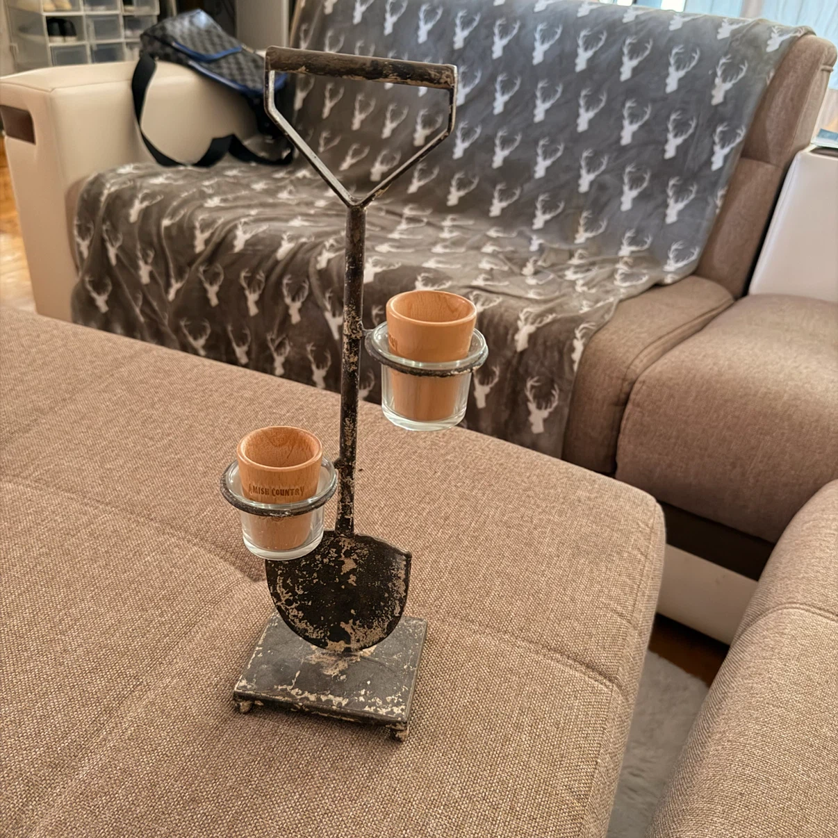 Amish Country Candle Holder with Shovel Accent