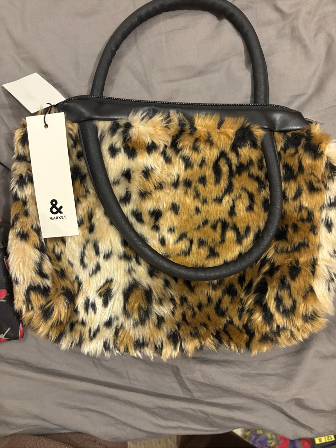 Leopard Print Faux Fur Handbag