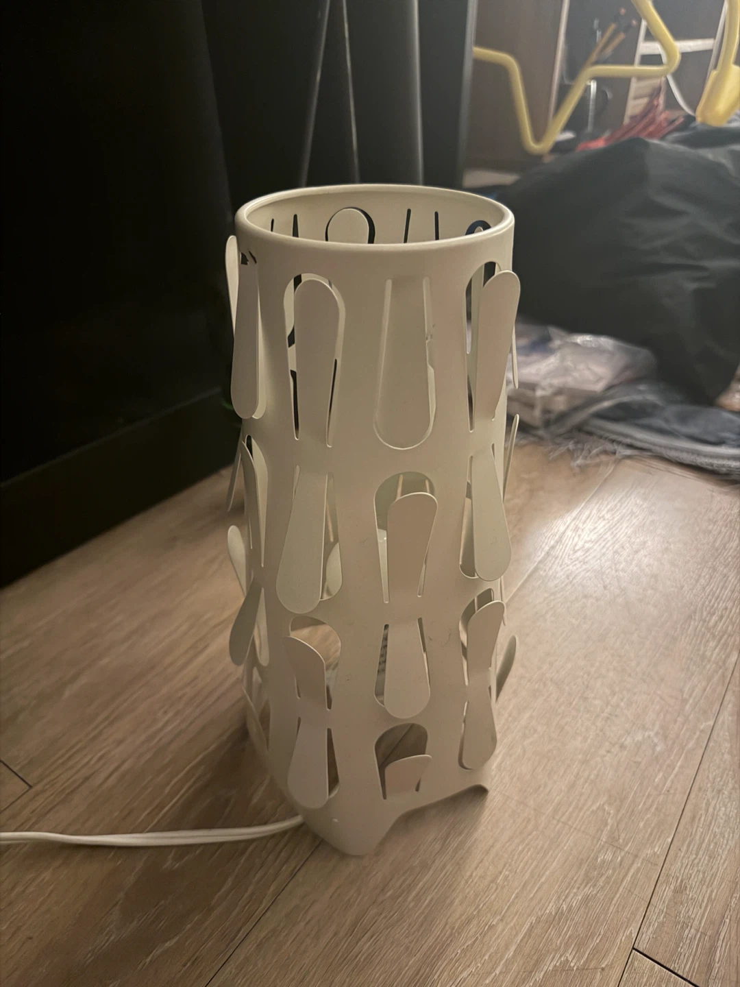 White Cylindrical Table Lamp with Cutout Design - photo 2