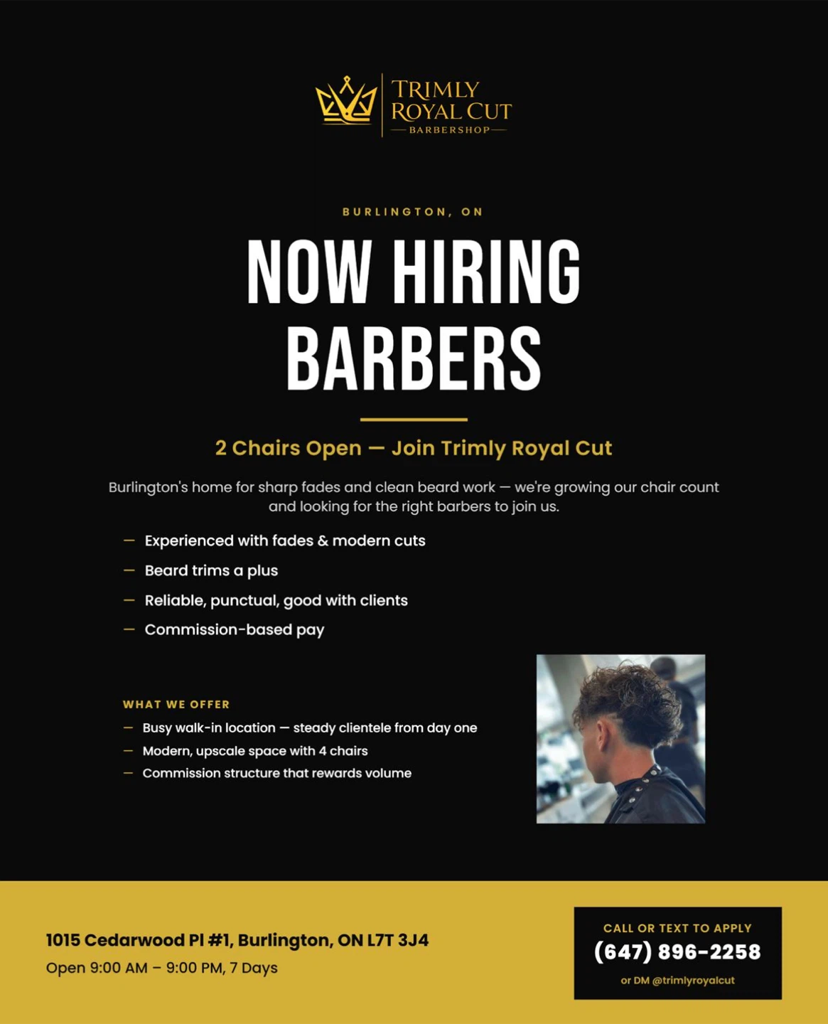 Now Hiring Barbers - Trimly Royal Cut Barbershop