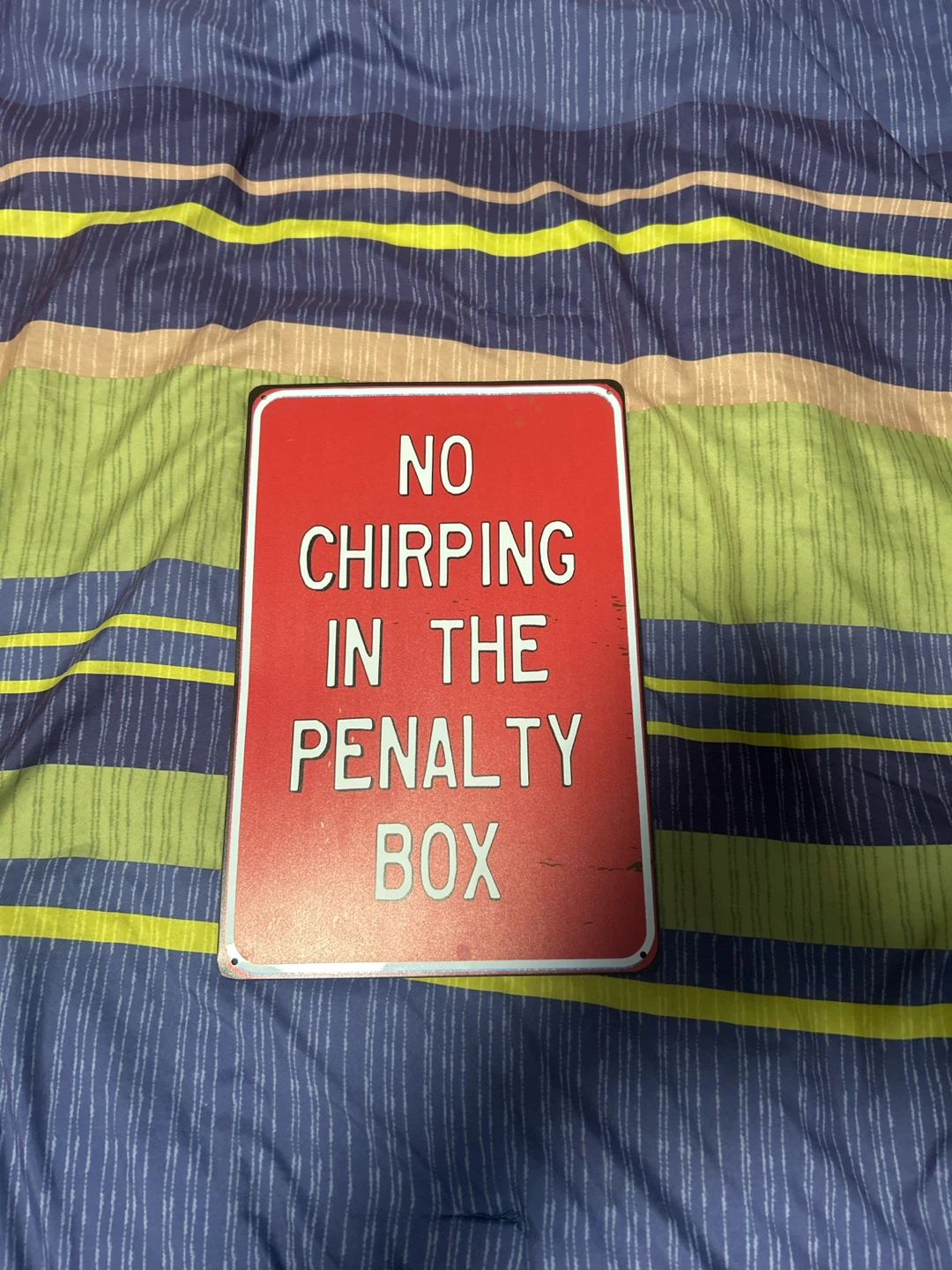 NO CHIRPING IN THE PENALTY BOX Sign