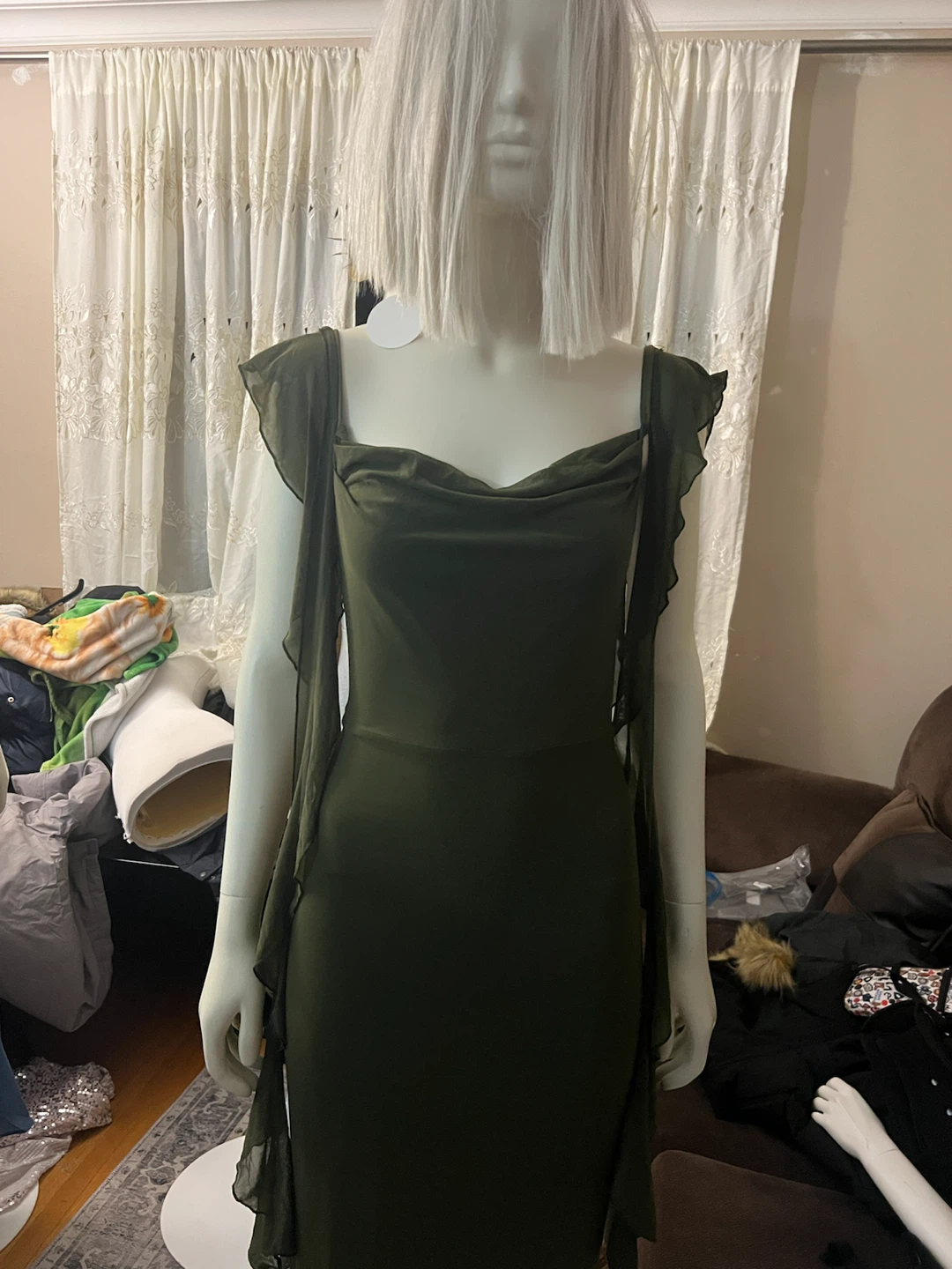 Olive Green Chiffon Maxi Dress