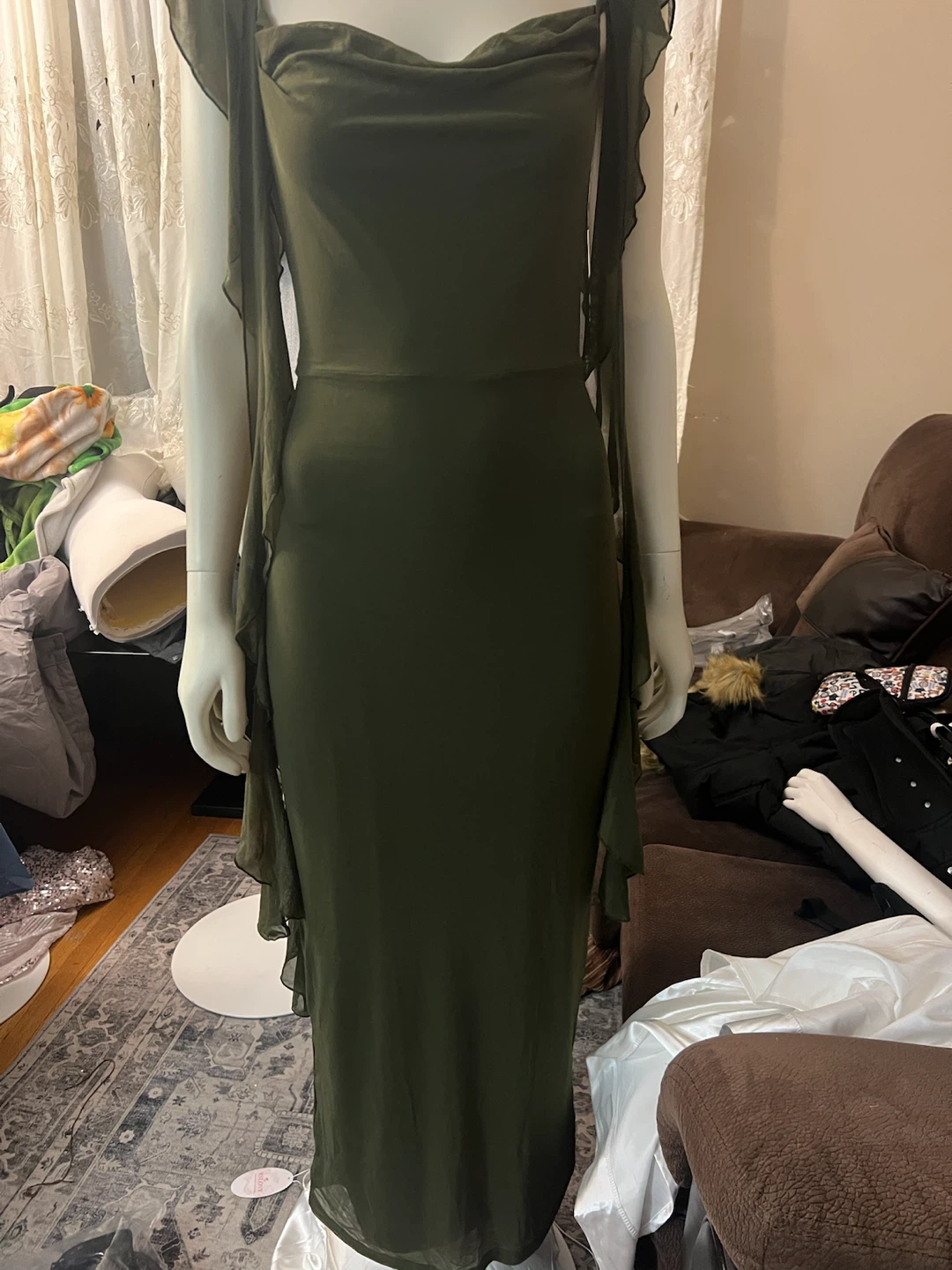 Olive Green Chiffon Maxi Dress - photo 2