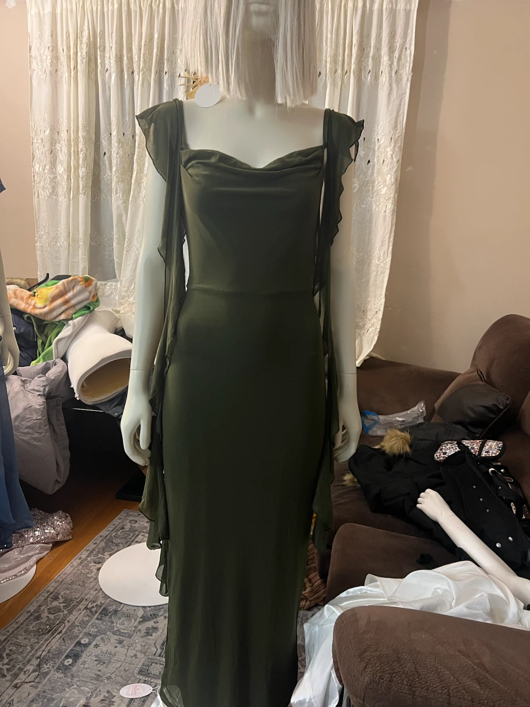 Olive Green Chiffon Maxi Dress - photo 4