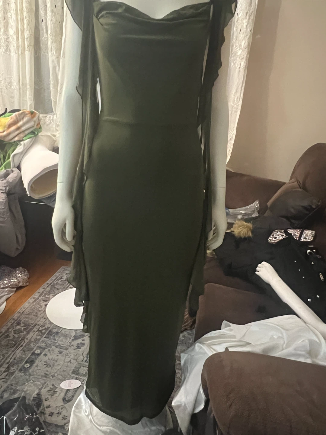 Olive Green Chiffon Maxi Dress - photo 5