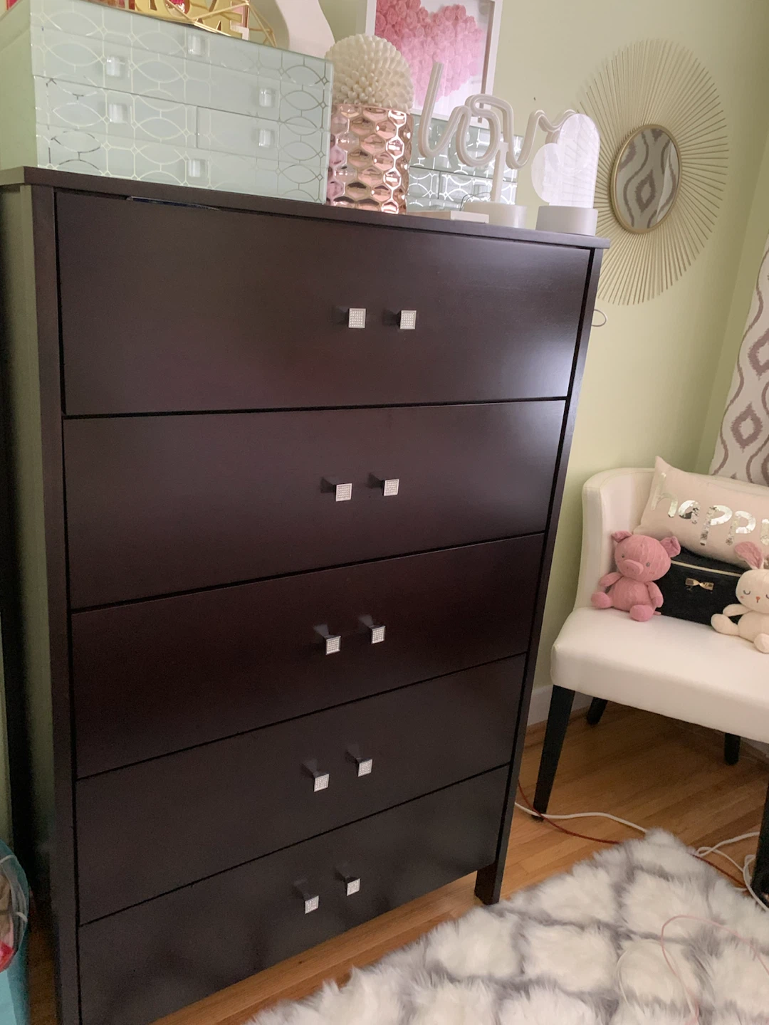 Dark Brown 5-Drawer Dresser with Crystal Handles - photo 2