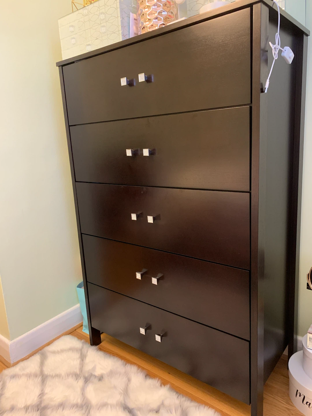 Dark Brown 5-Drawer Dresser with Crystal Handles - photo 3