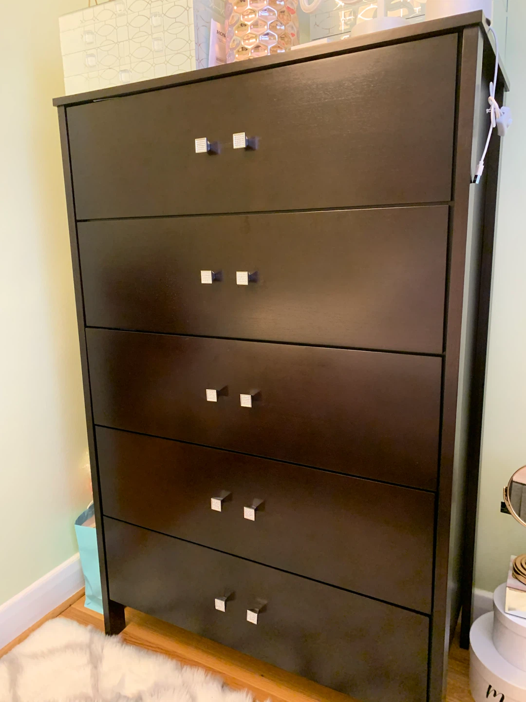 Dark Brown 5-Drawer Dresser with Crystal Handles - photo 4