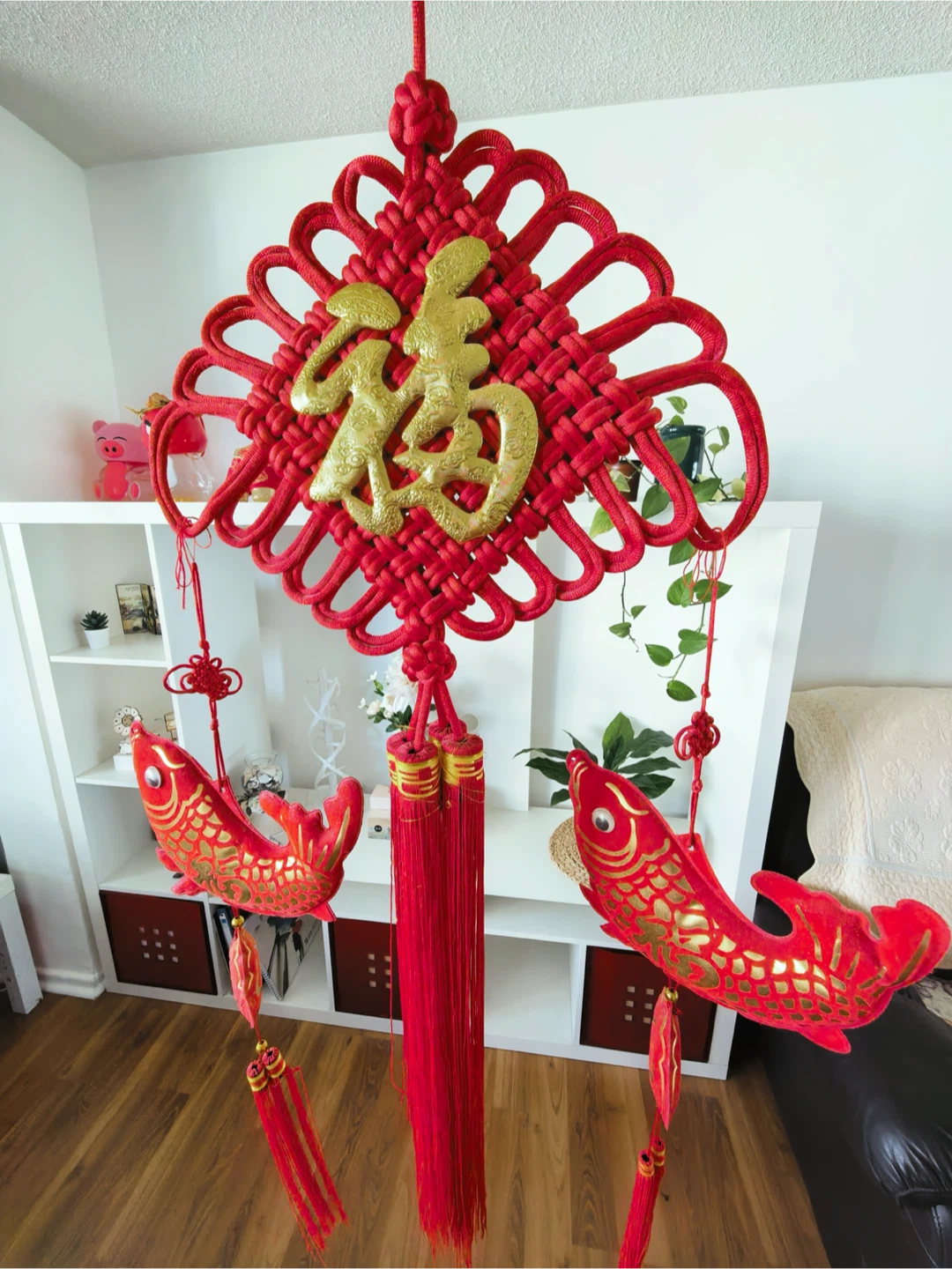Red Chinese Knot Hanging with Fish Charms