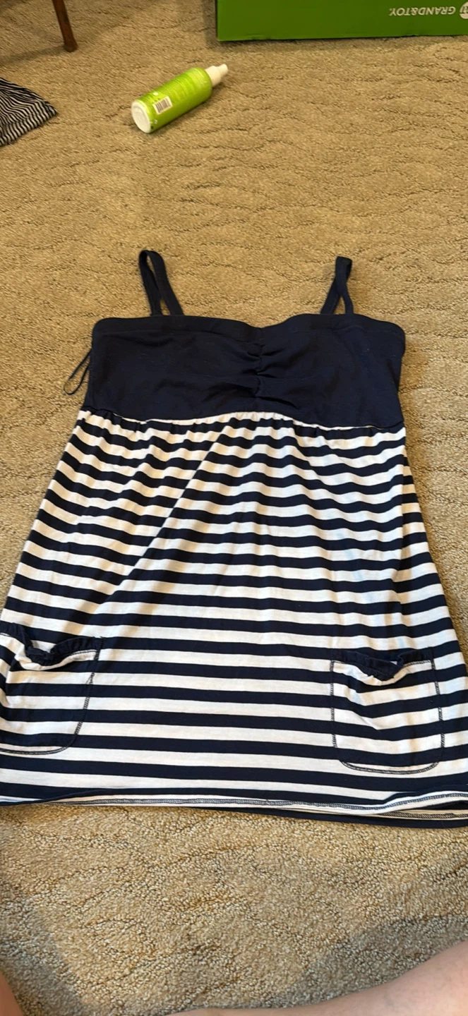 Thyme maternity Navy and White Striped Tank Dress with Pockets