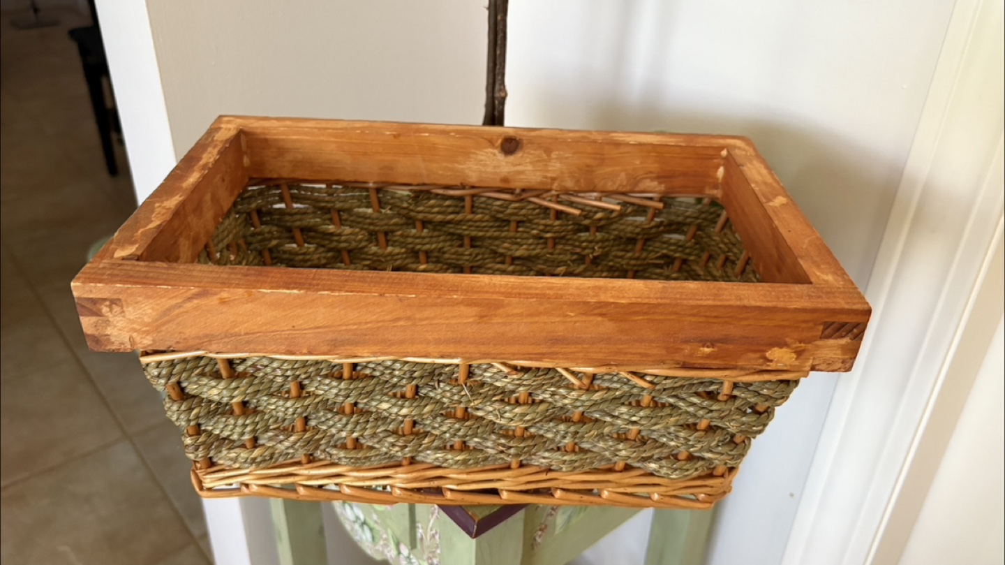 Woven Basket with Wooden Frame