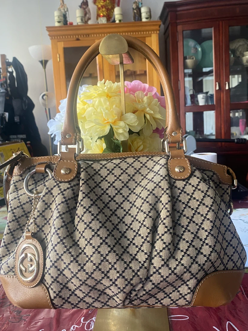 Gucci Canvas Diamante Boston Bag