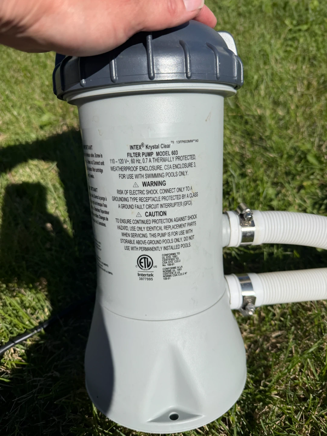 Intex Krystal Clear Filter Pump Model 603
