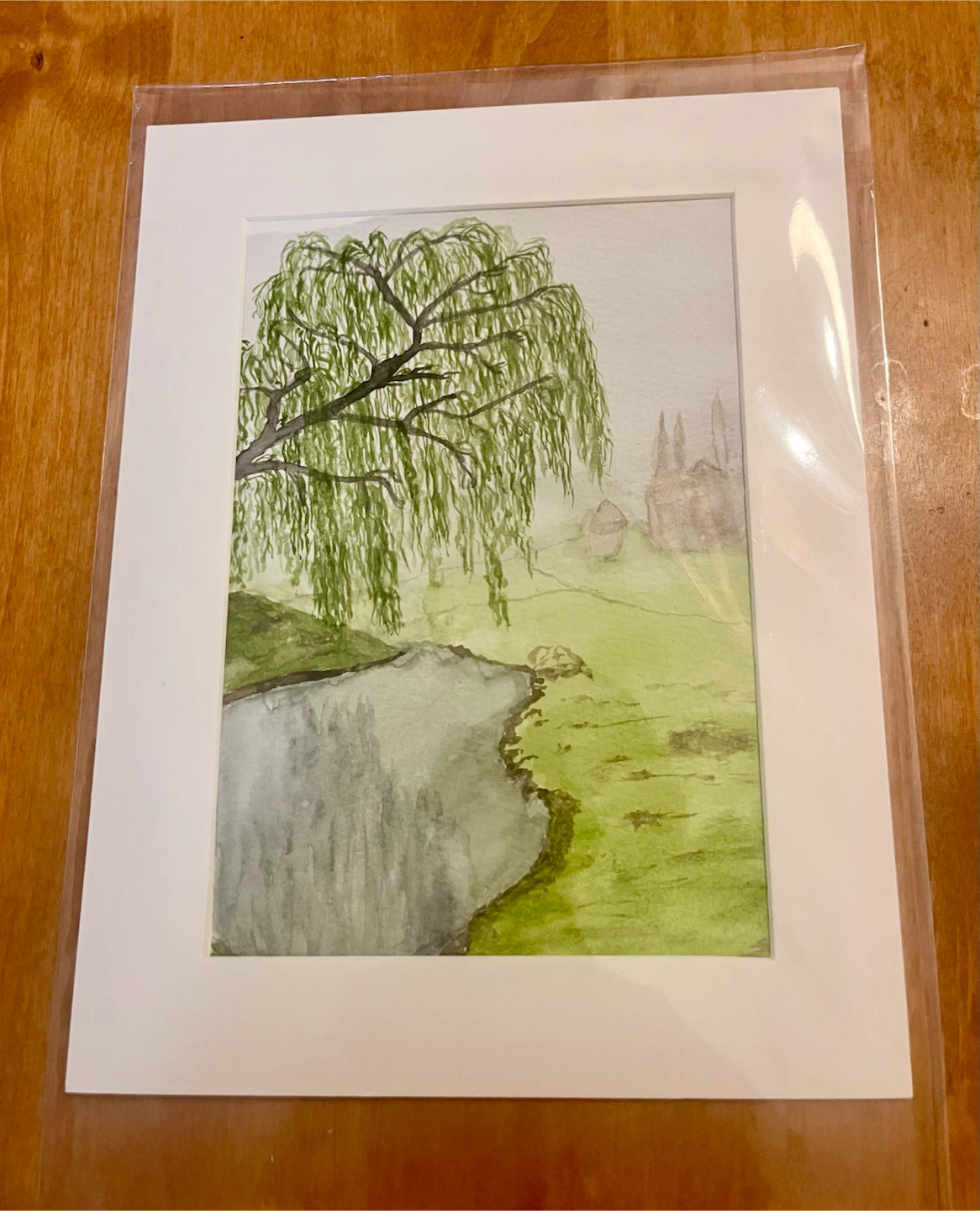 5x7 watercolour painting of a willow tree and landscape - photo 2