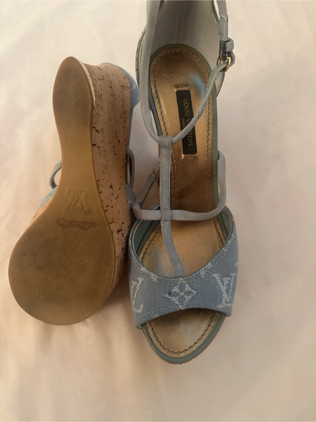 Louis Vuitton Denim Wedge Sandals - photo 2