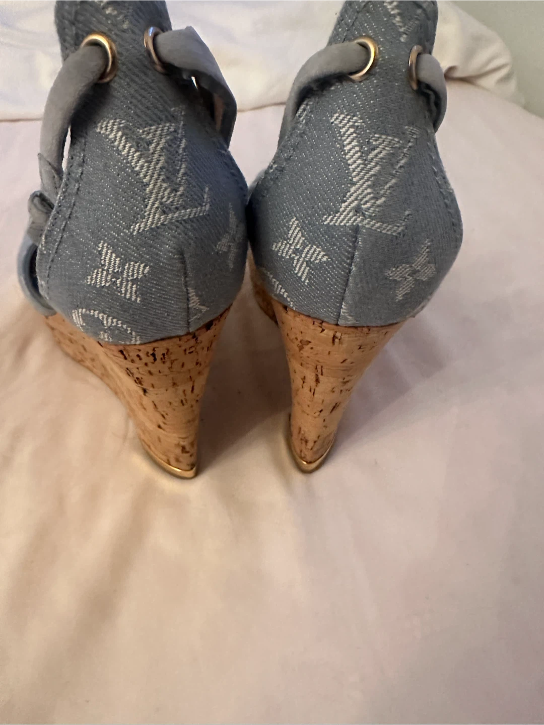 Louis Vuitton Denim Wedge Sandals - photo 3