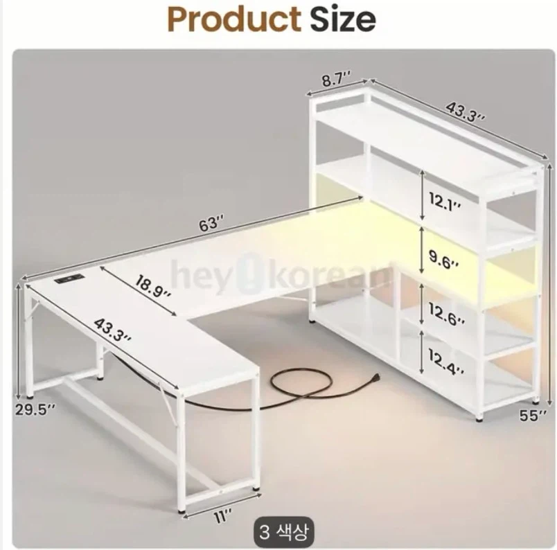 White L-Shaped Desk with Shelving and Built-in Outlets - photo 2