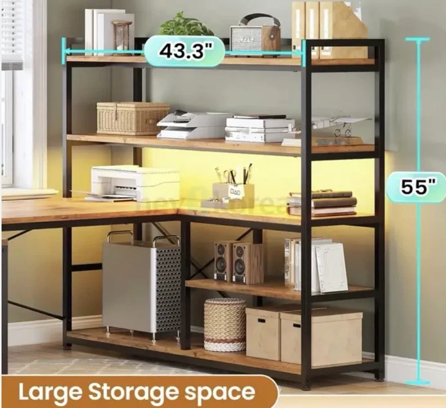 White L-Shaped Desk with Shelving and Built-in Outlets - photo 3