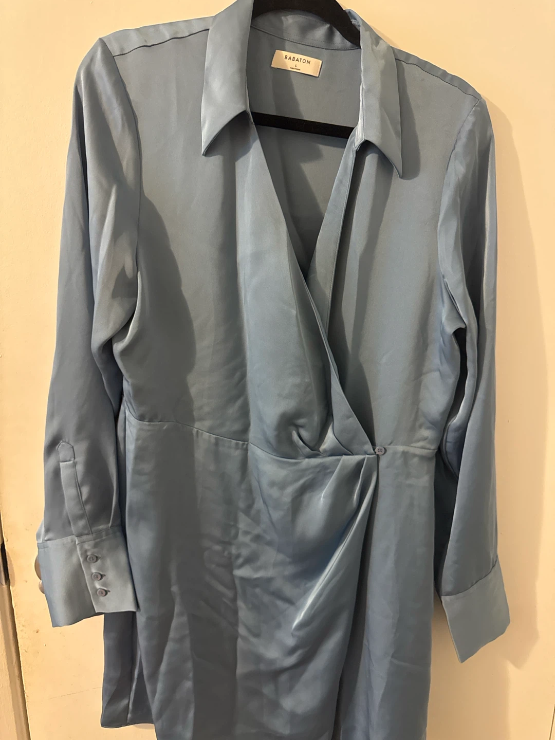 BABATON Blue Satin Wrap Dress