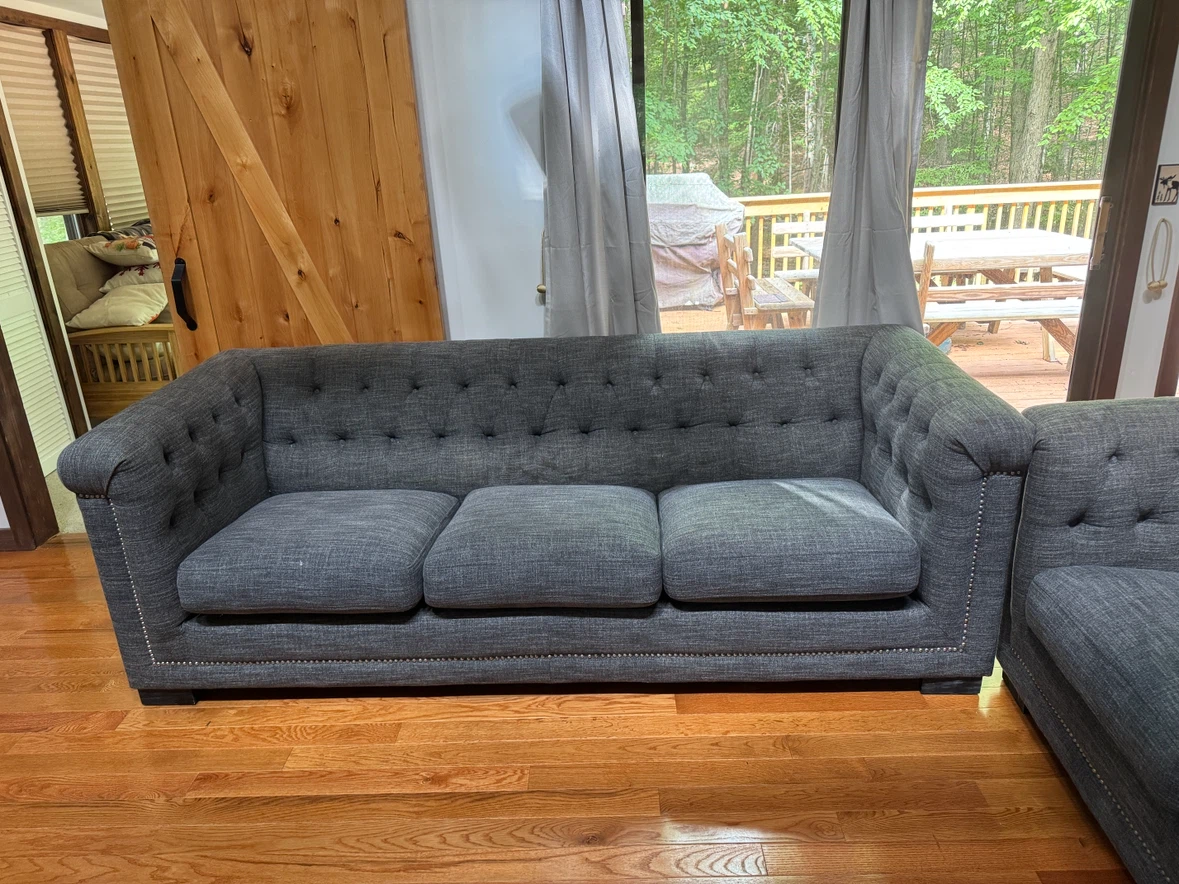 Dark Gray Tufted Sofa $260 each $450 for both!