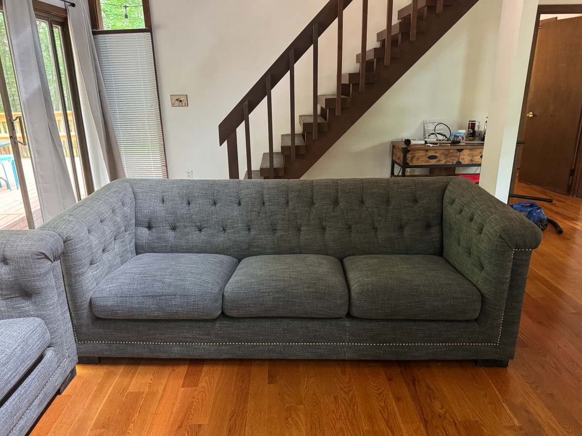 Dark Gray Tufted Sofa $260 each $450 for both! - photo 2