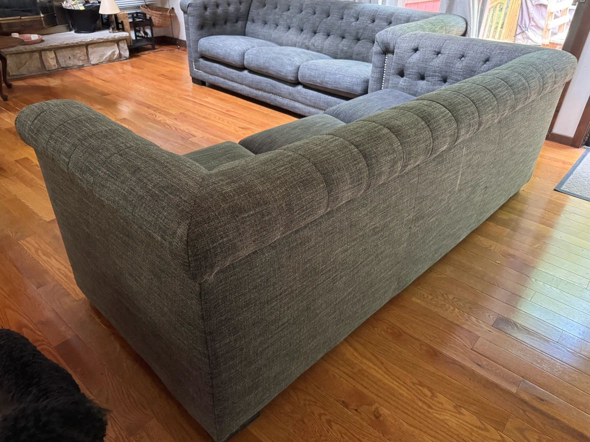 Dark Gray Tufted Sofa $260 each $450 for both! - photo 3
