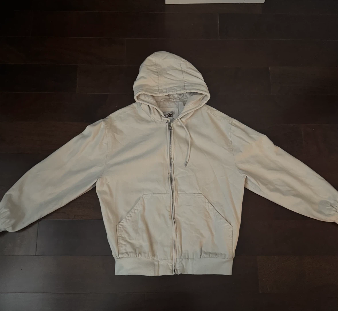 Beige Zip-Up linen thick Hooded Jacket