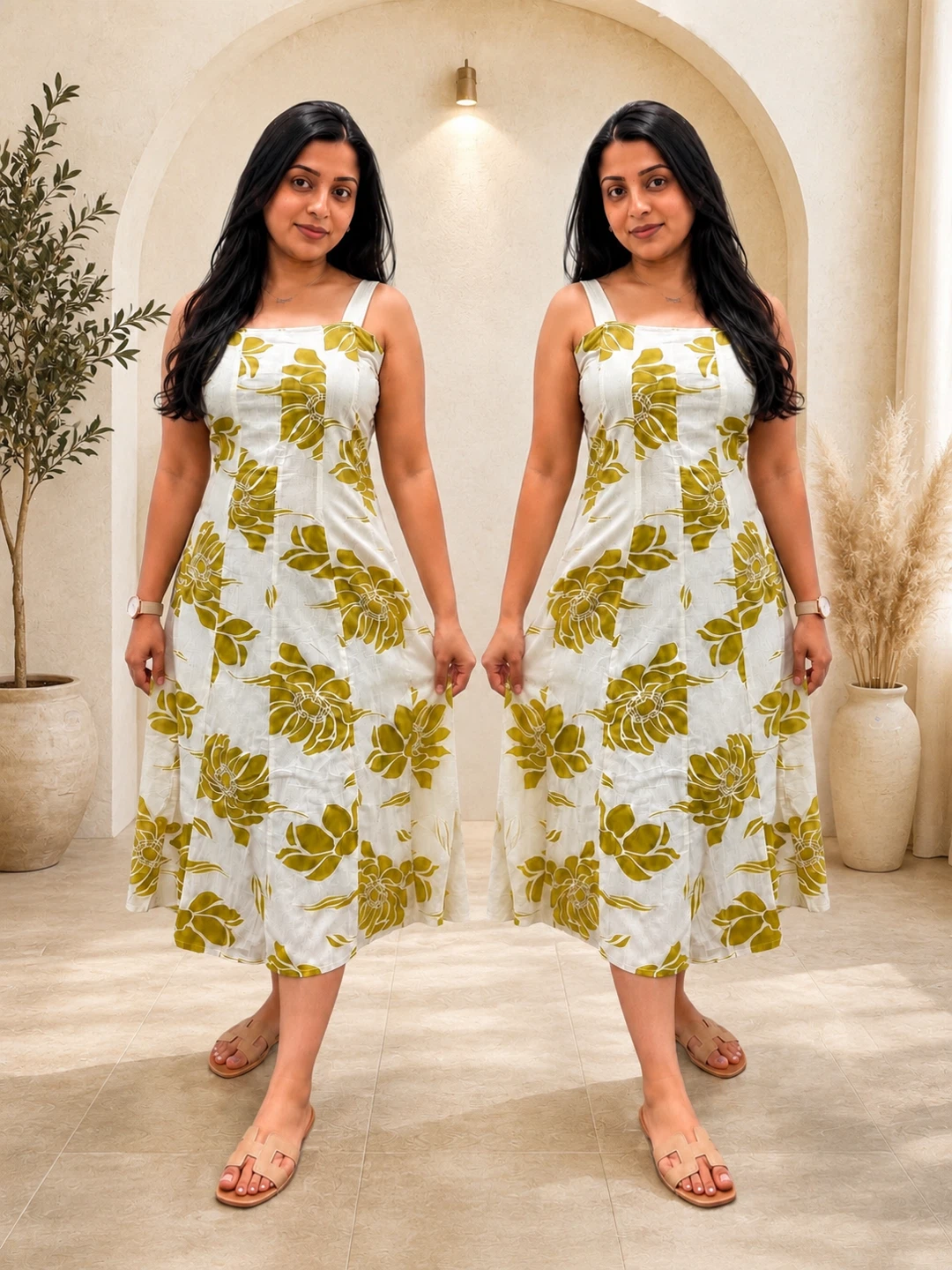 White floral midi dress