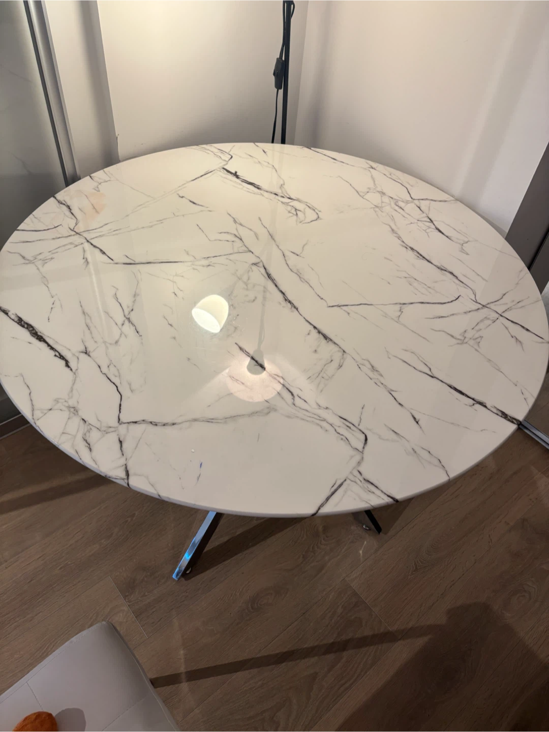 Round Marble Look Dining Table