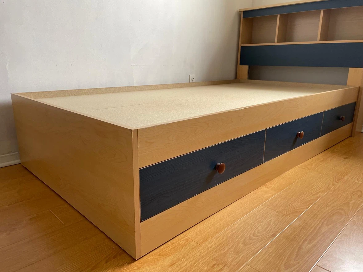 Twin Bed Frame with Headboard and Storage Drawers