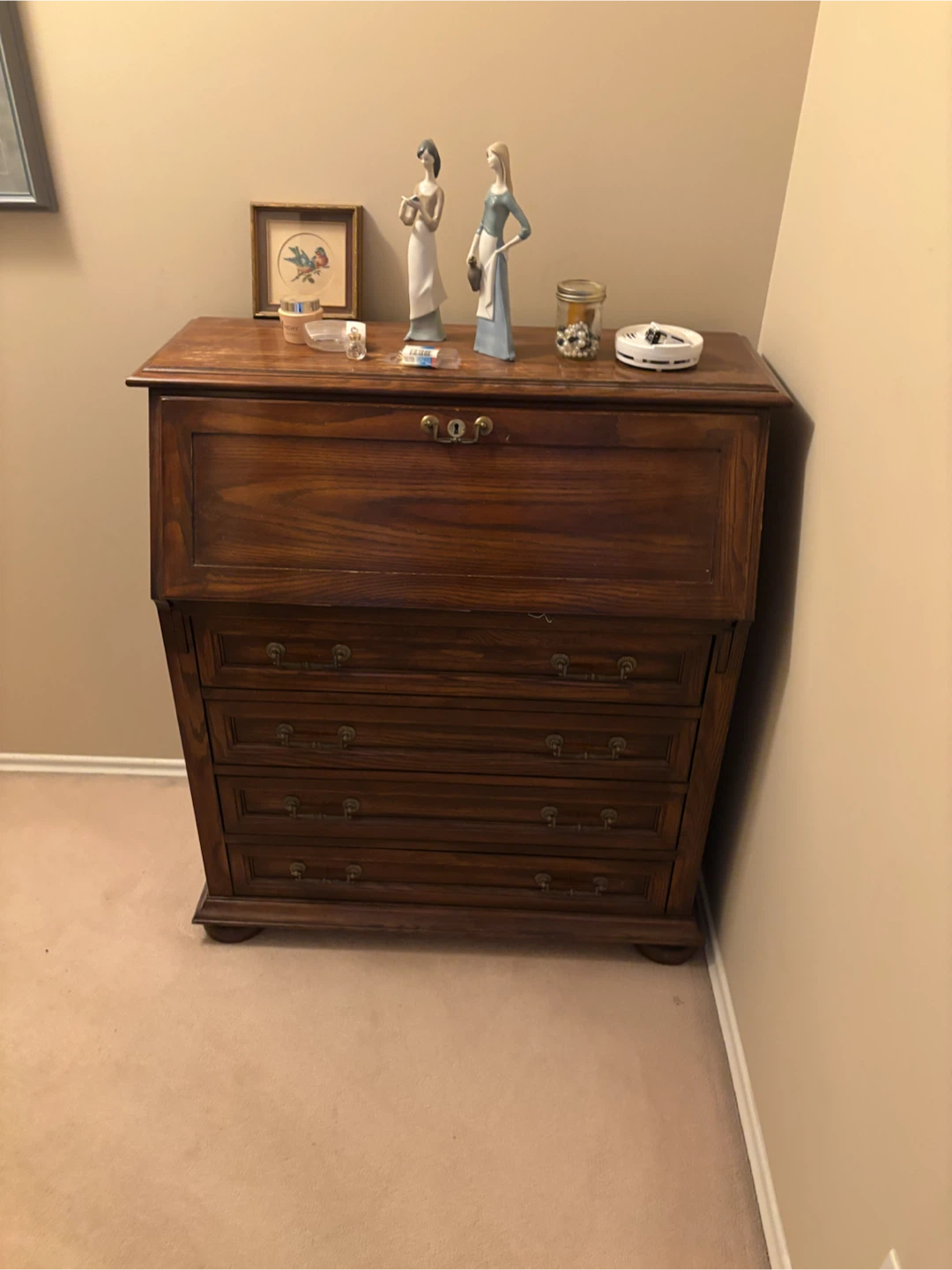 Vintage Wooden Secretary Desk with Drawers