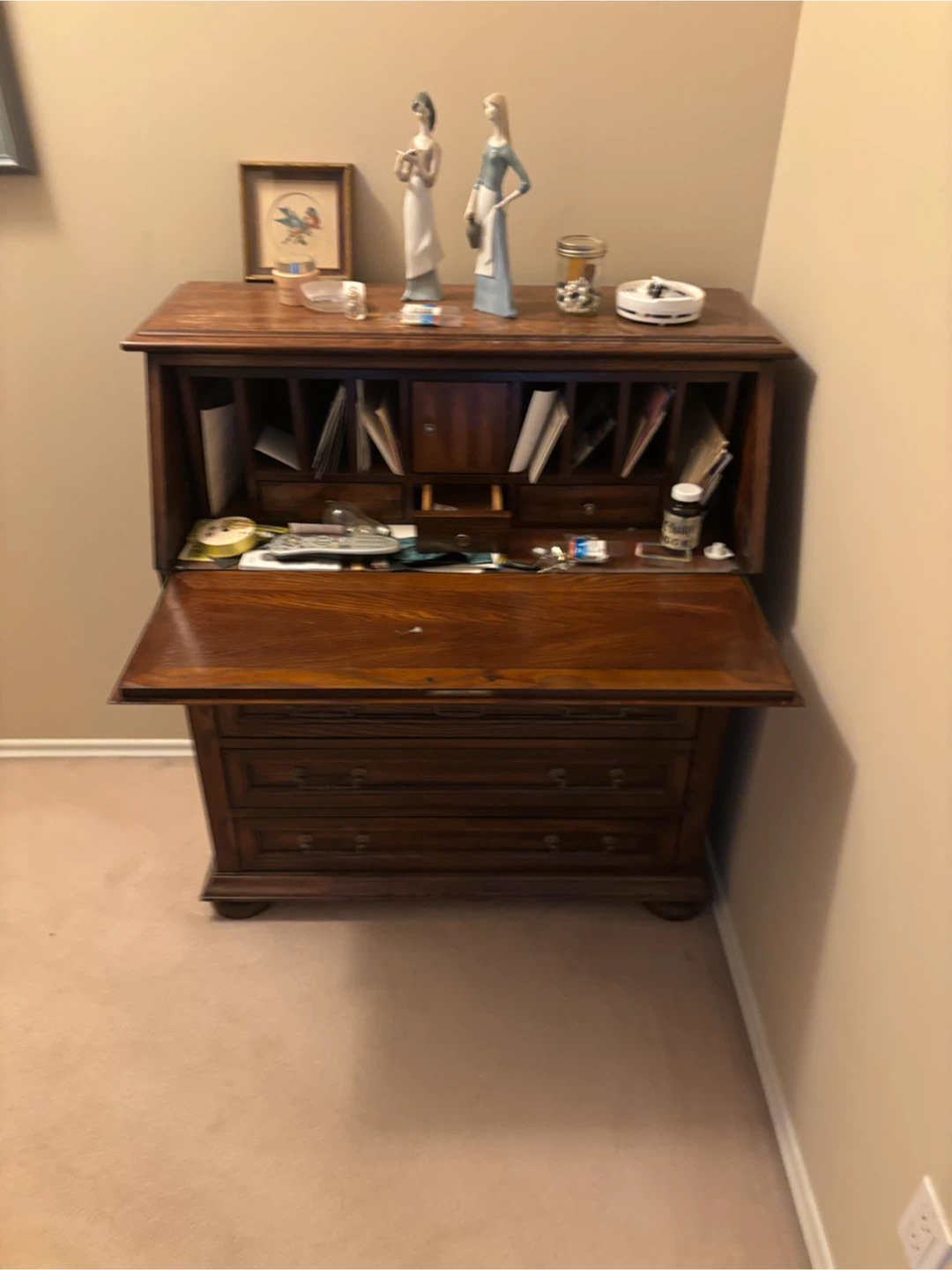 Vintage Wooden Secretary Desk with Drawers - photo 2