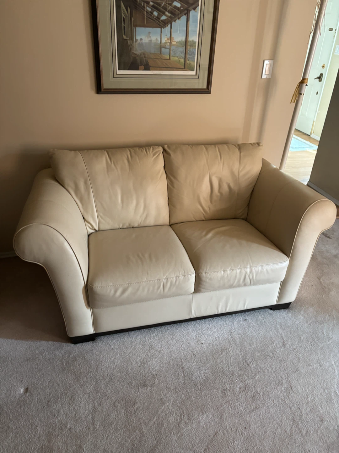Cream Leather Loveseat