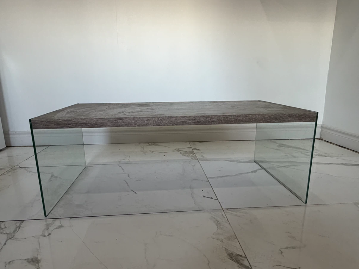 Glass Top Coffee Table with Wood Grain Finish - photo 3